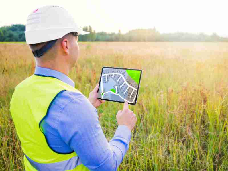 Un uomo controlla un'area edificabile